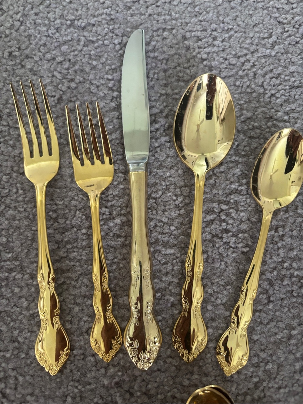 61 pieces used Royal Limited gold plated stainless flatware roses